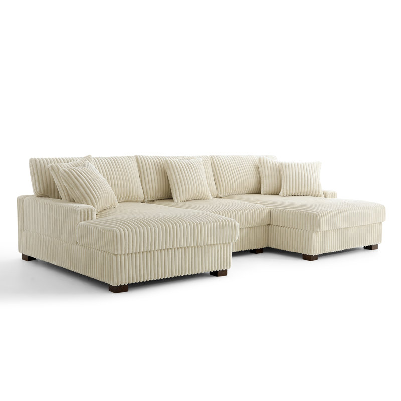 3 Seater Sectional, White Polyester/Foam Padding