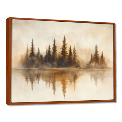 Forest Reflection Wall Art, Beige Lake Canvas, Beige Forest Reflection By The Lake
