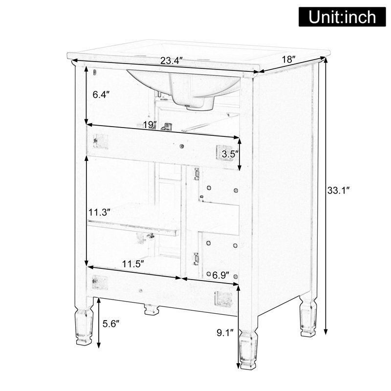 Meuble-lavabo simple 24 po avec comptoir 24 po, Rose