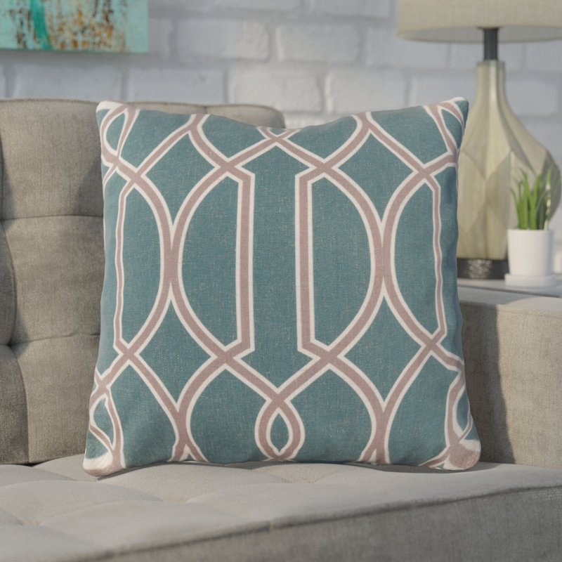 22" Blue and Green Geometric Synthetic Throw Pillow