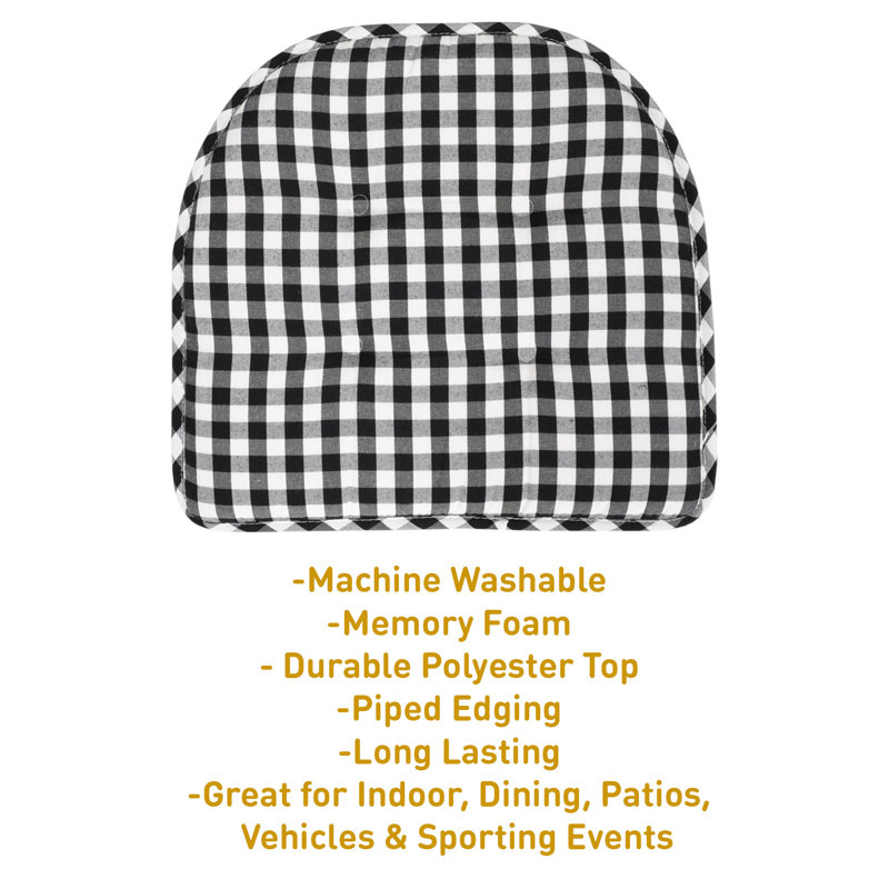 Black and White Buffalo Check Memory Foam Chair Cushion Set