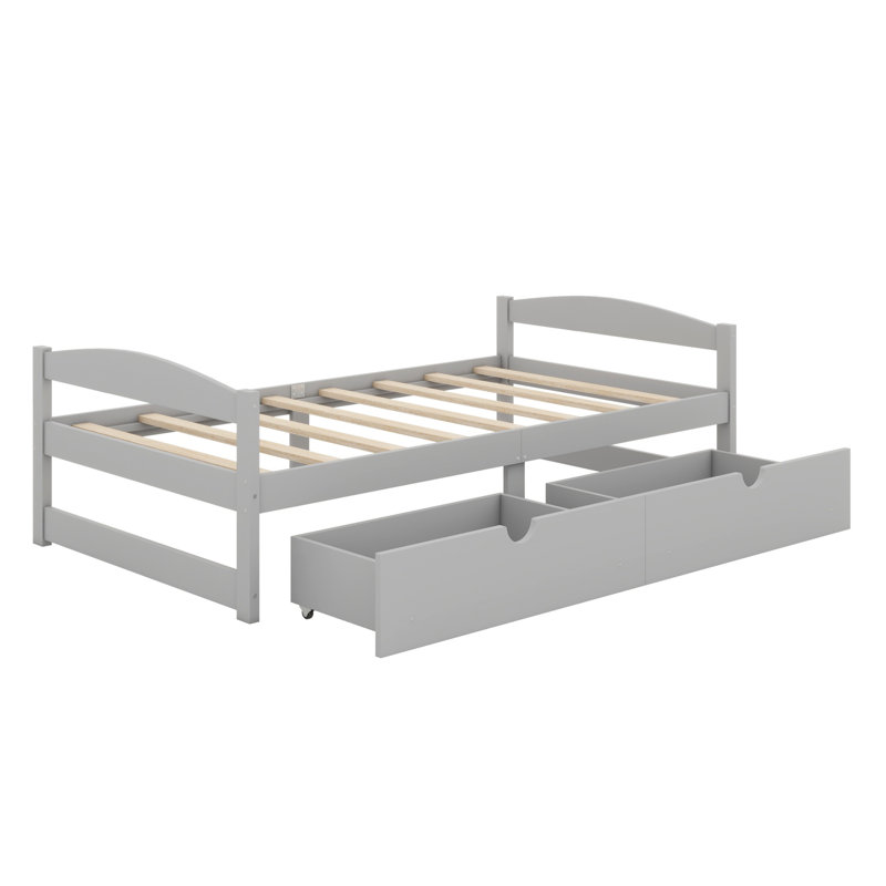 Lit plateforme avec tiroirs, Gris