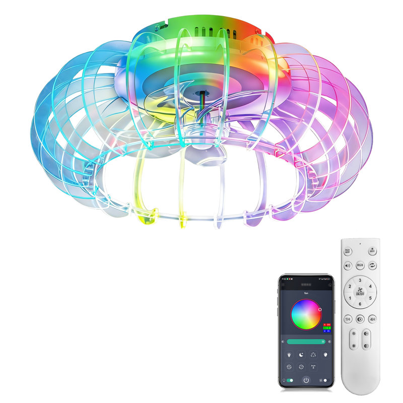 21-Inch Low Profile Bladeless Ceiling Fan with Dimmable LED Light, Bluetooth Speaker, 6 Speeds and Remote Control