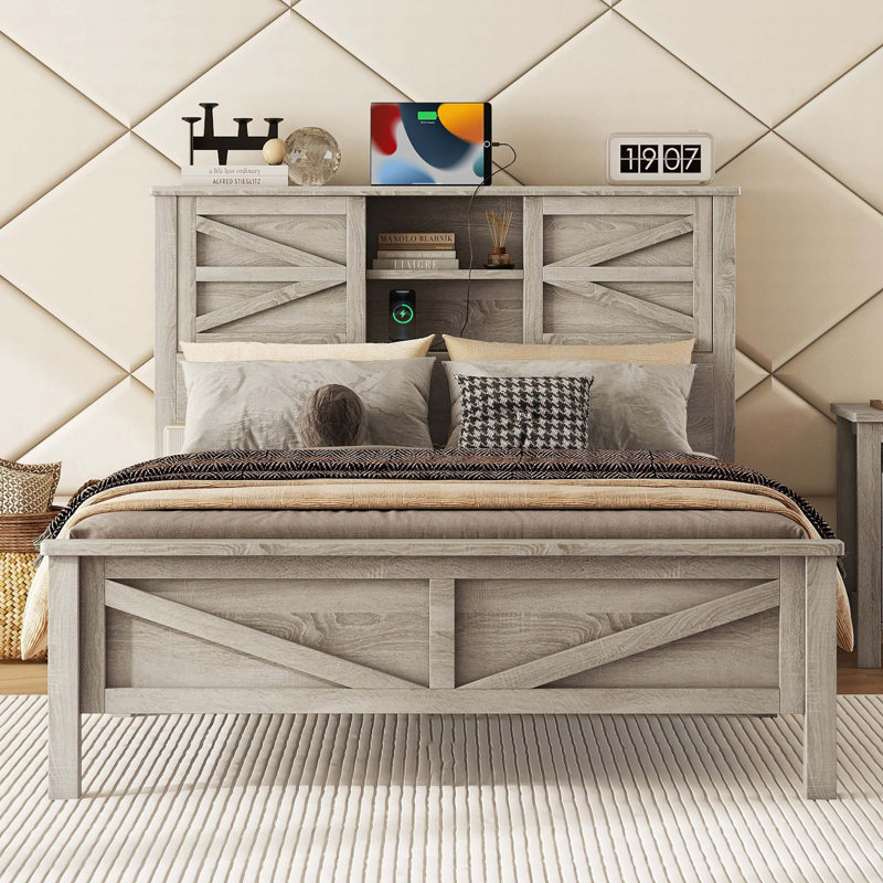 Lit plateforme Farmhouse avec porte de grange coulissante double