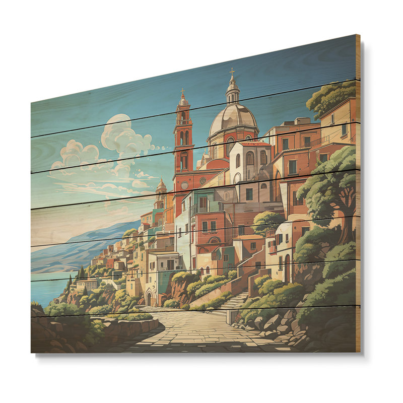 Italian Village By The Coast II - Italy Landscape On Wood Print, 24" H x 32" W x 0.78" D