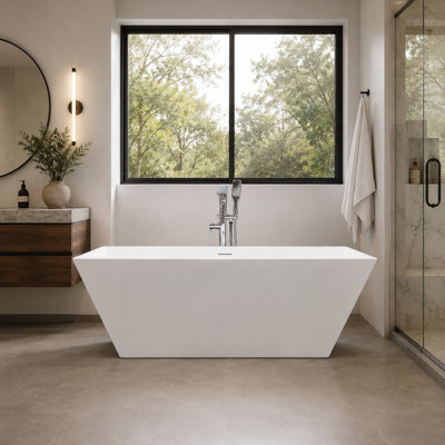 Baignoire de trempage autoportante en acrylique avec drain central, ensemble de drain et trop-plein 67 po x 32 po Condris Winton