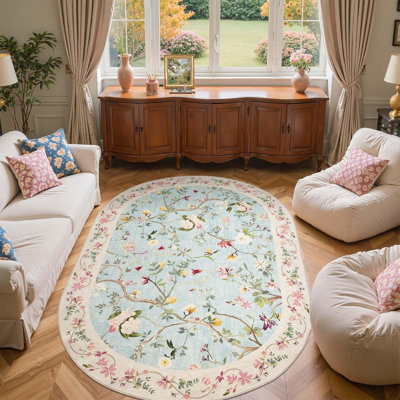 Chinoiserie Vintage Floral Rug Washable Non-slip