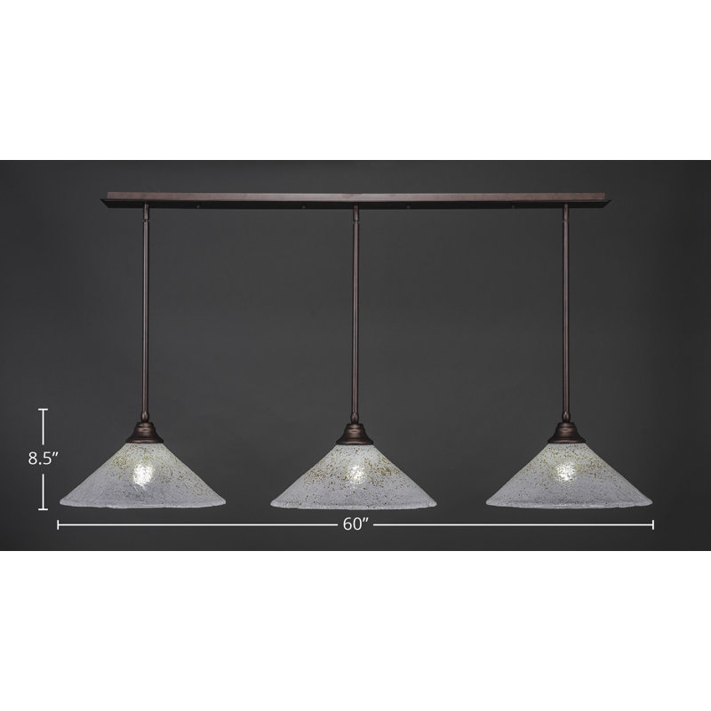 Luminaire suspendu linéaire sur pied 3 lumières avec verre à glace doré de 16 po, Bronze