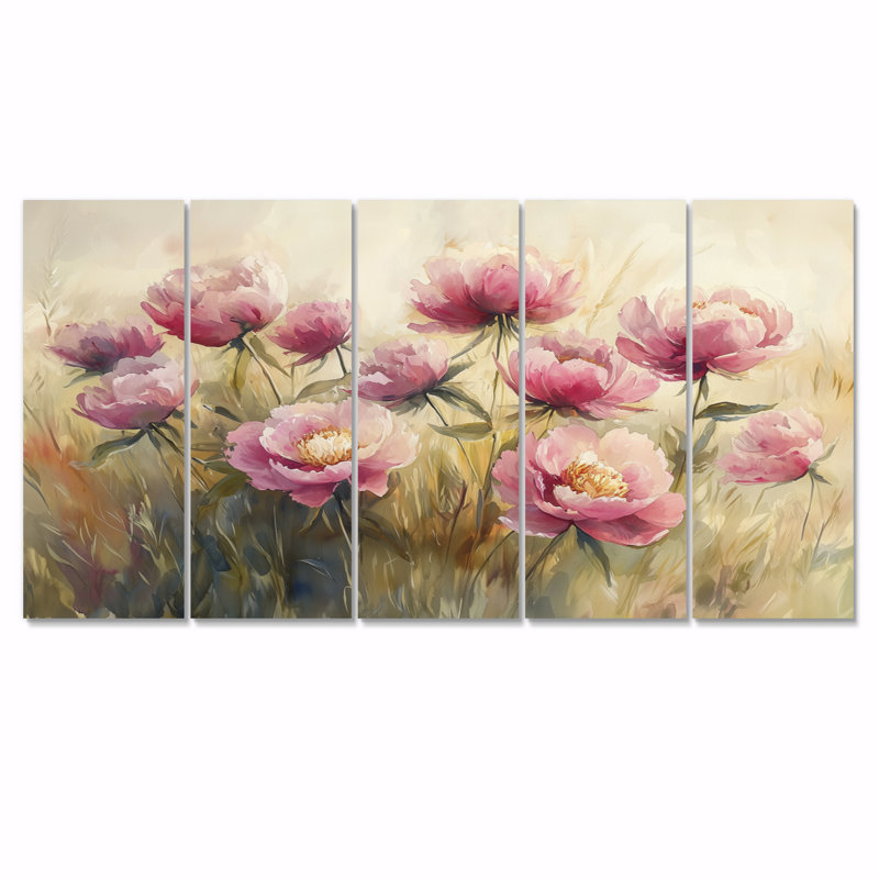 Art mural Boyers - pivoines - toile d'art traditionnelle W, H 32 po x l 80 po, 5