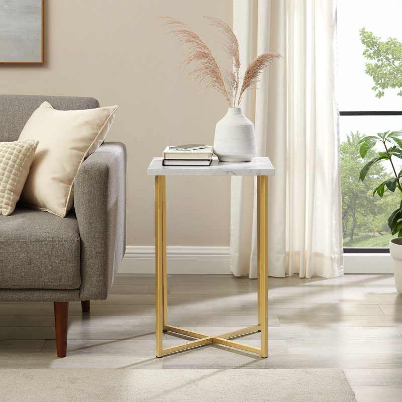Adelaida End Table, Faux White/Gold