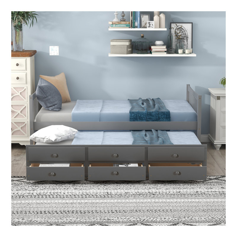 Lit de jour avec couchette et tiroirs, taille simple, gris