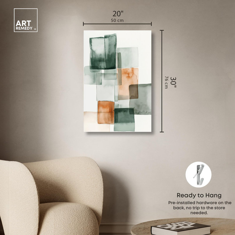 Citrine cube II, art abstrait vert , Toile tendue, H 30 po x l 20 po