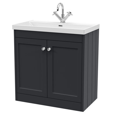 Old London Ashwick Pebble Grey 800mm Floorstanding 2-Door Unit With Basin 1 Tap Hole