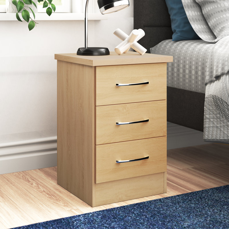 Cascio 3 Drawer Bedside Table, Sonoma Oak Effect