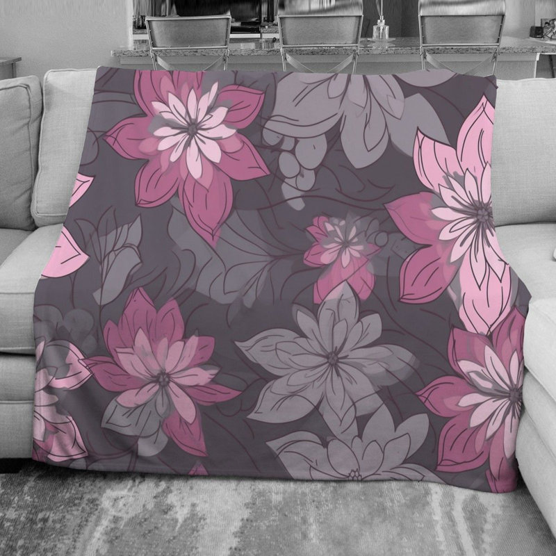 Ilma Gray Pink Machine Printed Throw Blanket, 51" W x 60" L