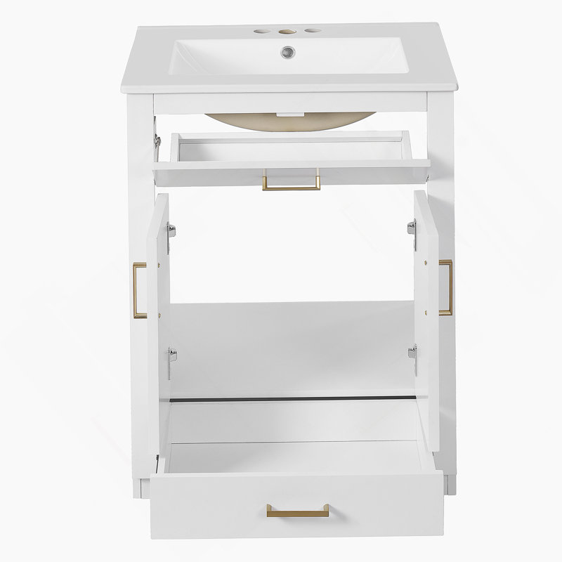 Meuble-lavabo de 24 pouces avec lavabo en céramique intégré, rangement spacieux et conception moderne pour les petites et moyennes salles de bain