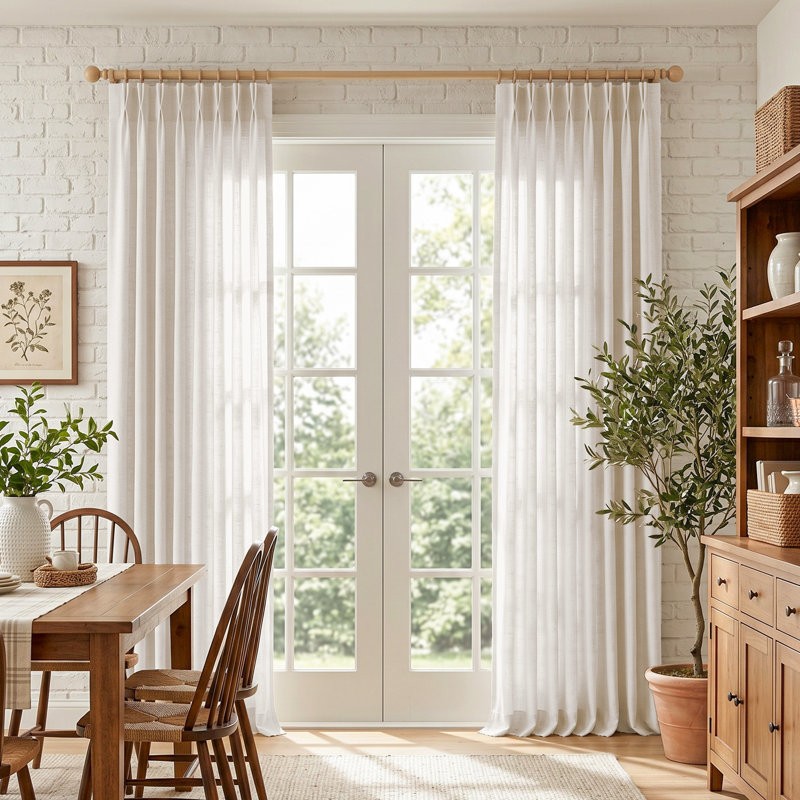 Memory‑Set Linen Textured Light‑Filtering Privacy Curtains for Living Room, Hook Pleat Design(Set of 2), 40" W x 90" L, Linen