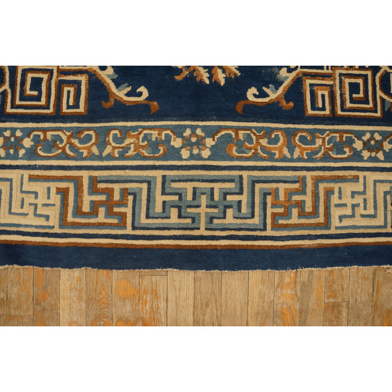 Antique Peking Chinese Floral, Medallion Navy 1880s Rug