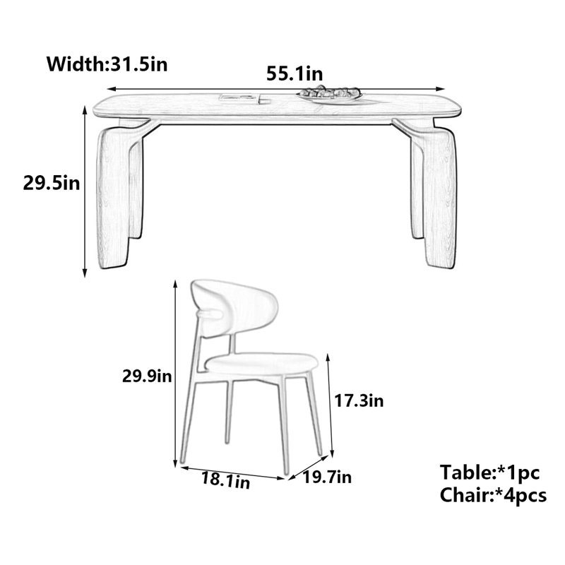 Modern Nordic Rectangular Dining Table, 29.5"H x 55.1"L x 31.5"W