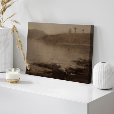 Sepia Toned Hillscape Canvas Print Wall Art - Rustic Ink Wash Landscape Decor for Entryway or Study