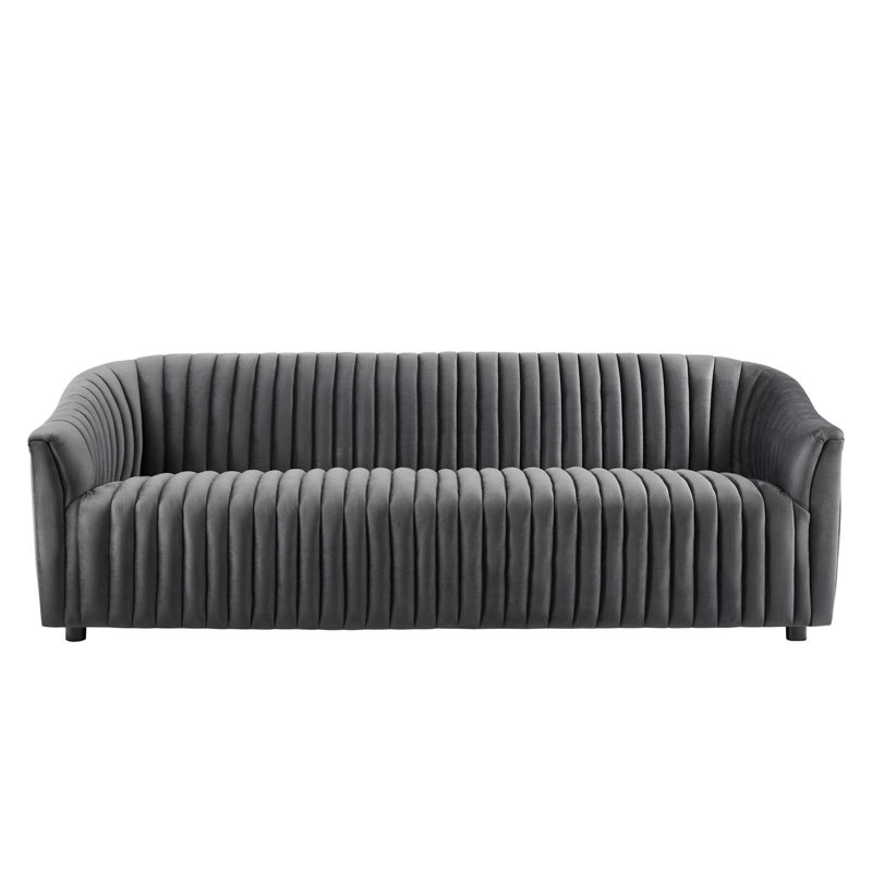 Announce Performance Velvet Channel Tufted Sofa, Gray