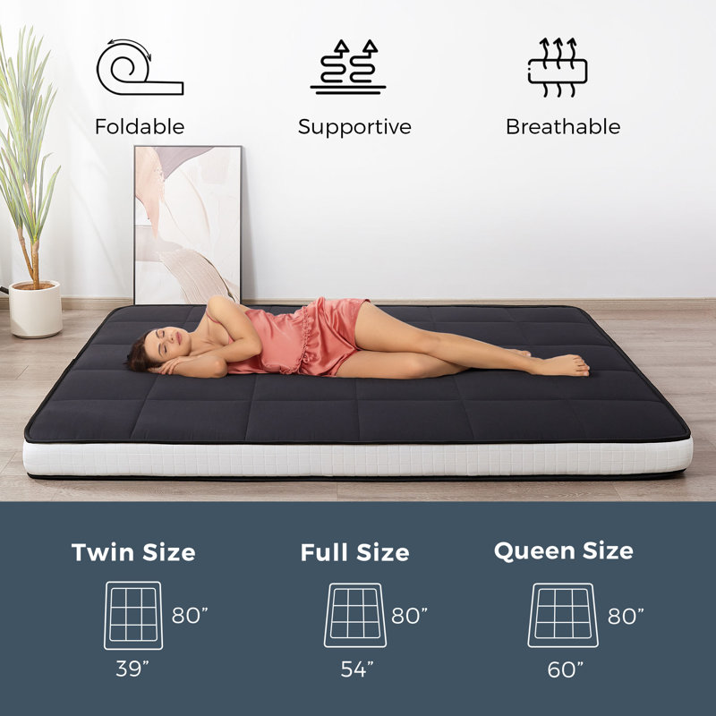Matelas de futon japonais 6 po Antranigian, Grand lit, Noir