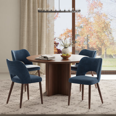  Modern Velvet Upholstered Dining Chair Side Chair with Wooden Legs