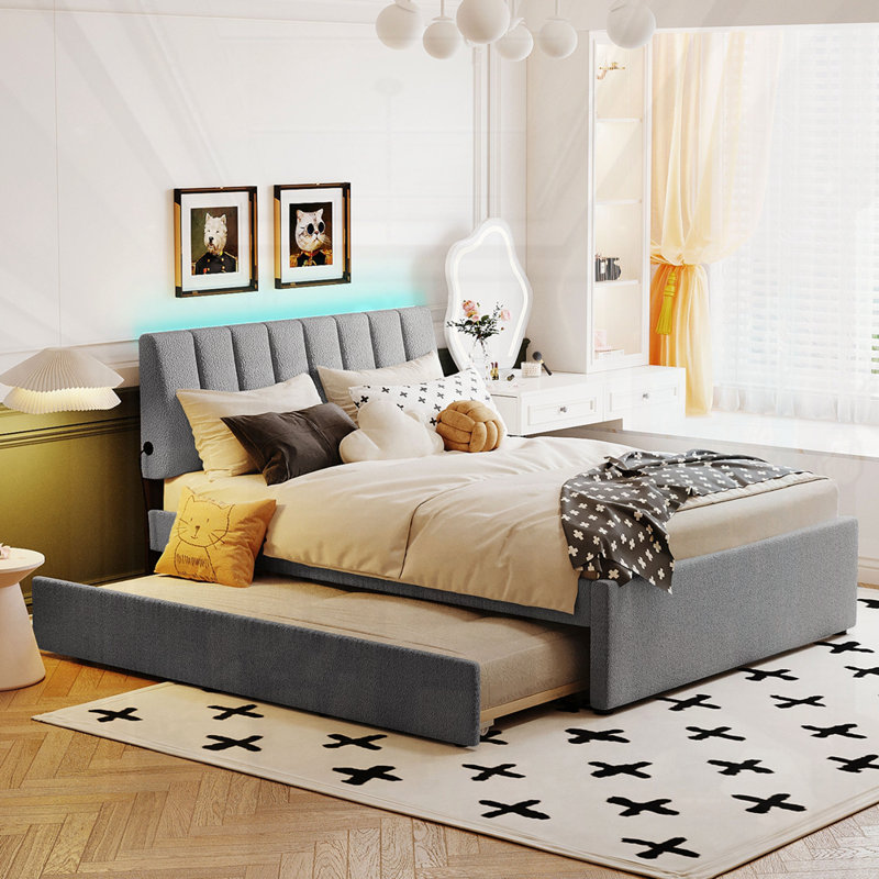 Lit plateforme tapissier Teddy, Gris, Complète