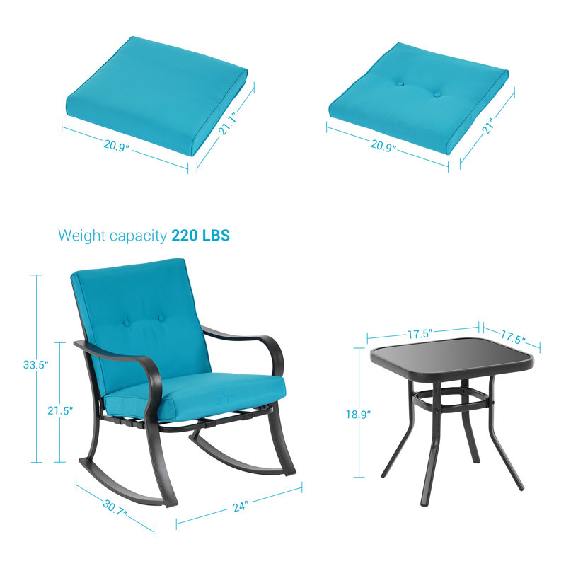 Britan 3 Piece Rocker Seating Group with Cushions, Light Blue