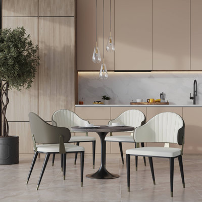 Ensemble de salle à manger 5 pièces avec table ronde en résine 36 po et 4 chaises en cuir