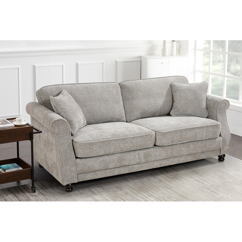 Baldemar 3 Seater Chenille Sofa, 3, Light Grey