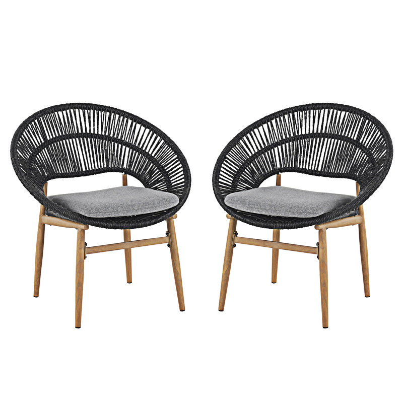 Ensemble de 2 chaises d'extérieur en osier, Coussin gris/cadre gris foncé