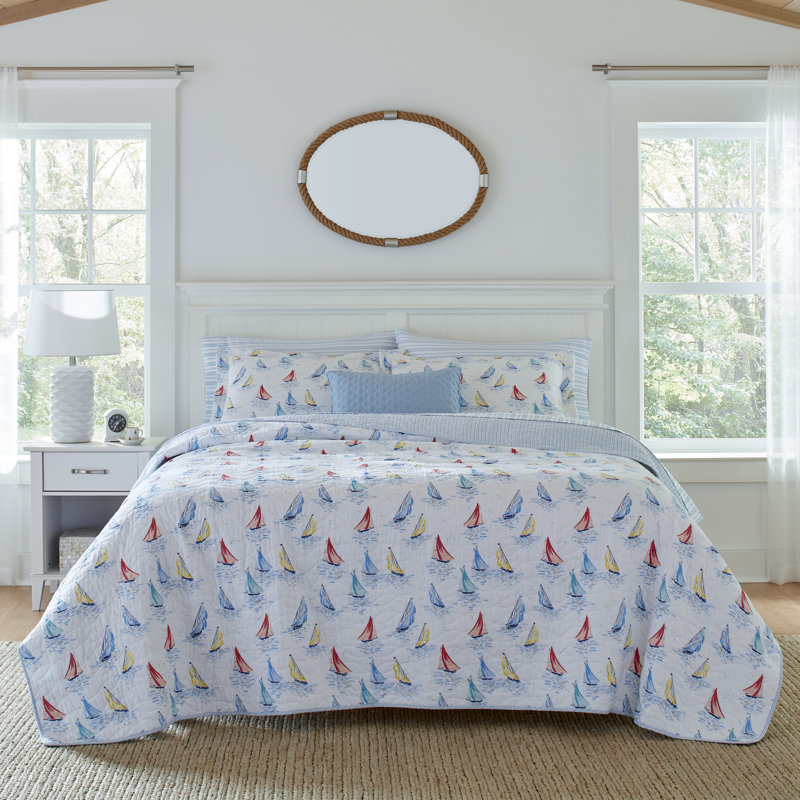 Ensemble de courtepointe réversible en coton Laura Ashley Ahoy, Couette simple + 1 taie décorative