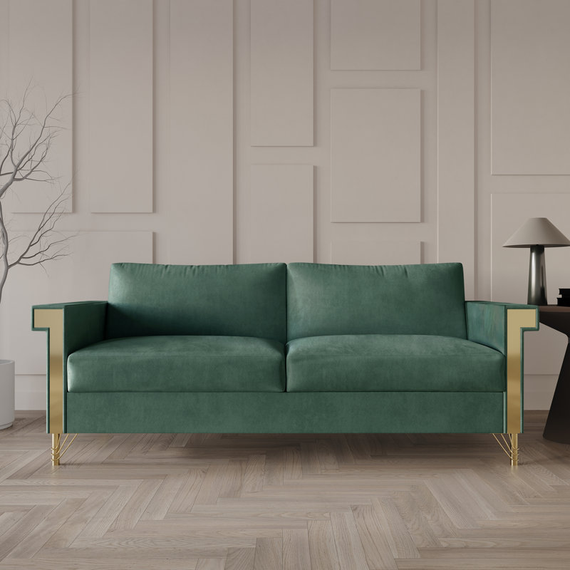 Snaresbrook 76.57'' Velvet Sofa, Green