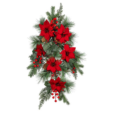 Ornement artificiel Holiday, poinsettia, H 28 po