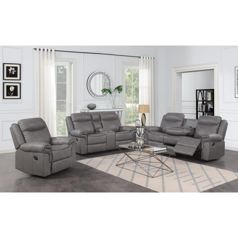 Canapé Motion - Causeuse Motion, 3 Pieces: Sofa, Loveseat, Chair, Black