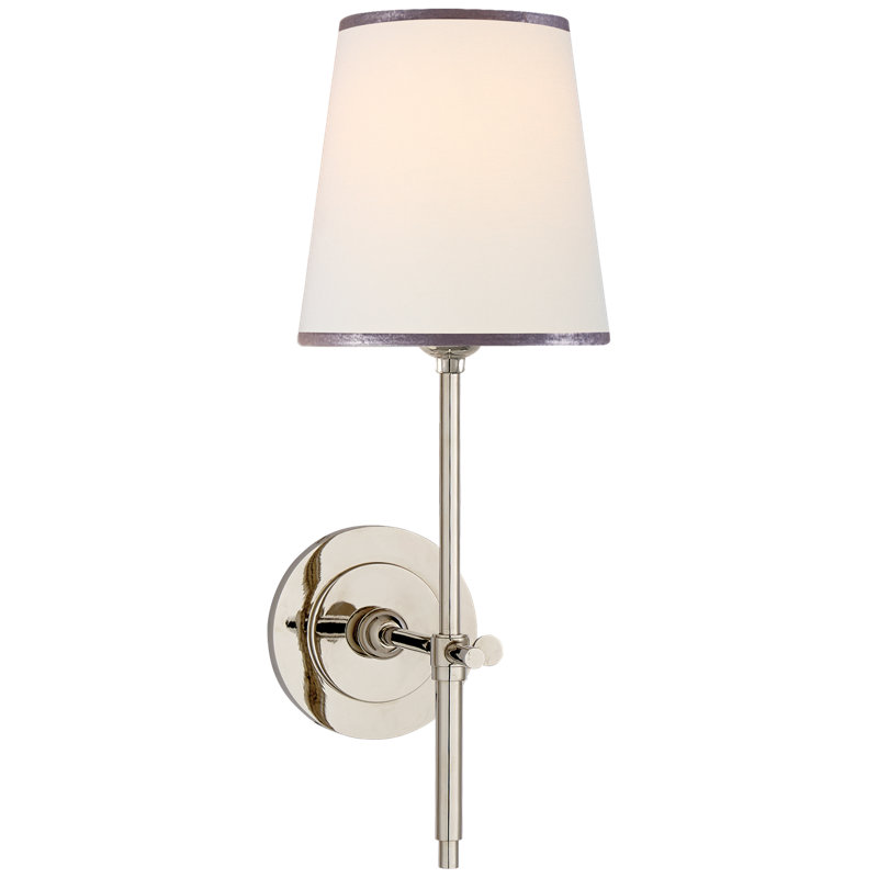 Bryant Solid Wallchiere, Polished Nickel, Linen with Silver Trim