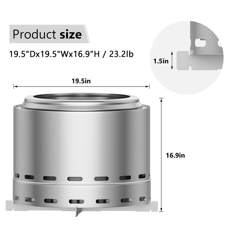 Foyer sans fumée 19,5 po, 16.9" H x 19.5" W x 19.5" D
