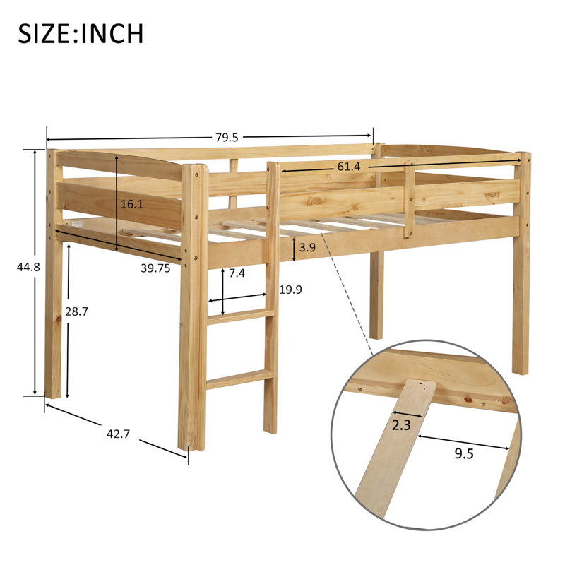 Loft Bed Low Loft Beds with Ladder, Walnut
