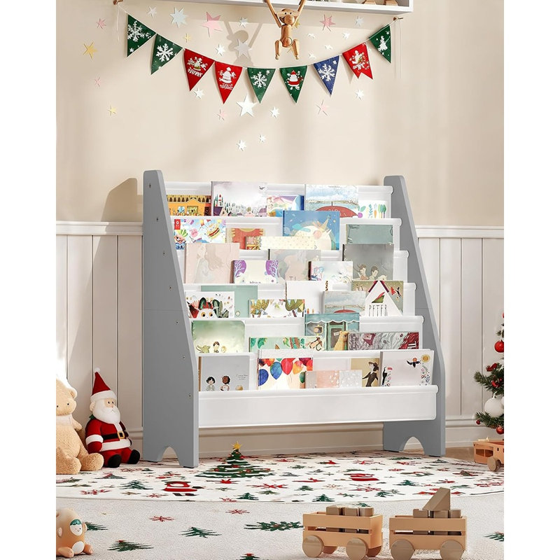 Étagère à livres Sling pour - Organisateur de livres et de magazines de grande capacité pour chambre de bébé, chambre à coucher ou salle de jeux (blanc et gris)