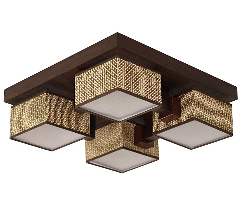 Fabric Semi Flush Mount, Brown/Cream, Light brown