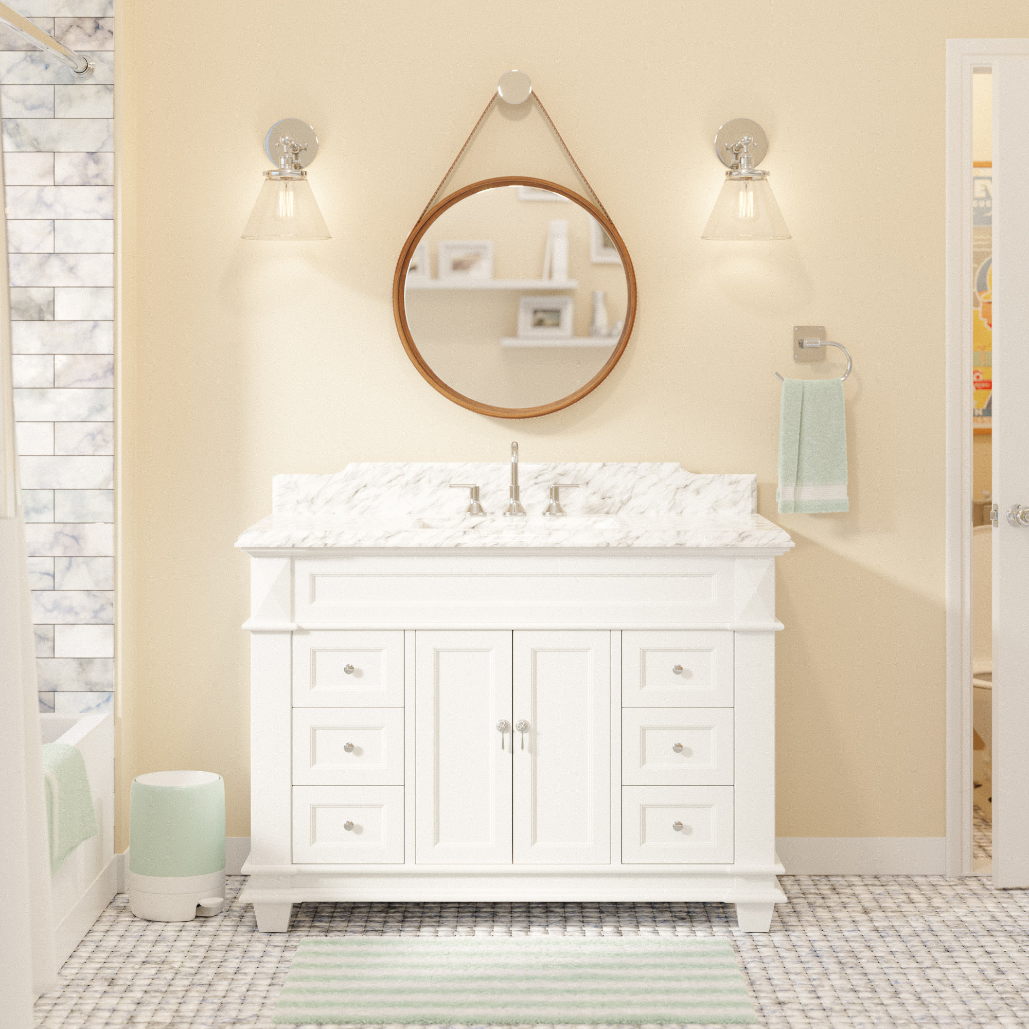 Ensa 48'' Single Bathroom Vanity, Carrara Marble, White