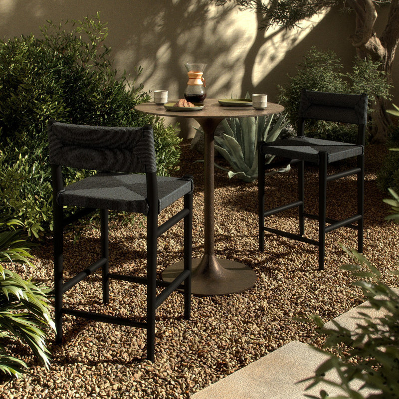Outdoor Teak Bar Stool, 26", Black, Black