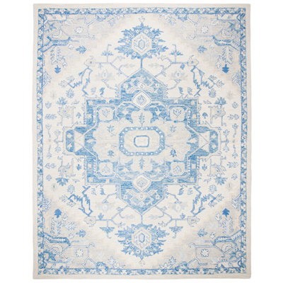 Lauren Ralph Lauren Hand Tufted Wool/Cotton Oriental Rug in Ivory/Blue