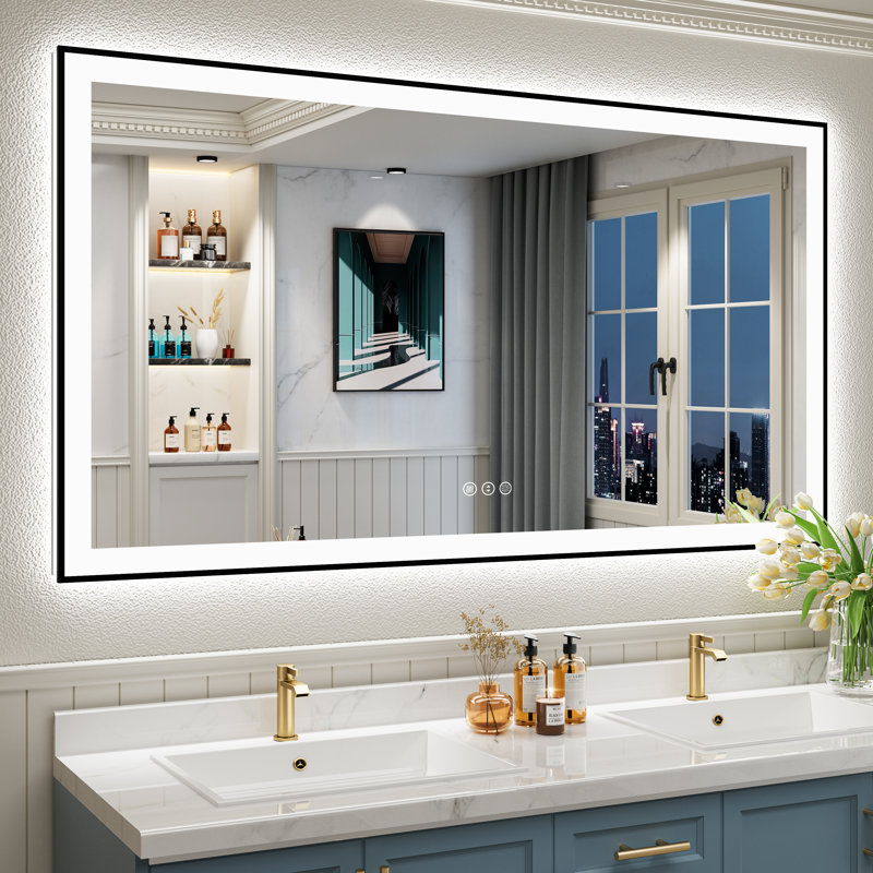 Miroir de salle de bain Tyeishia Matte, 72 po x 40 po