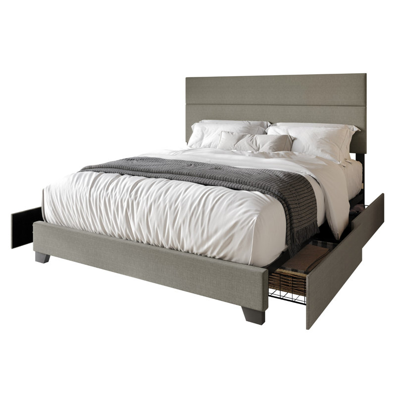 Upholstered Storage Platform Bed, Queen, Light Gray
