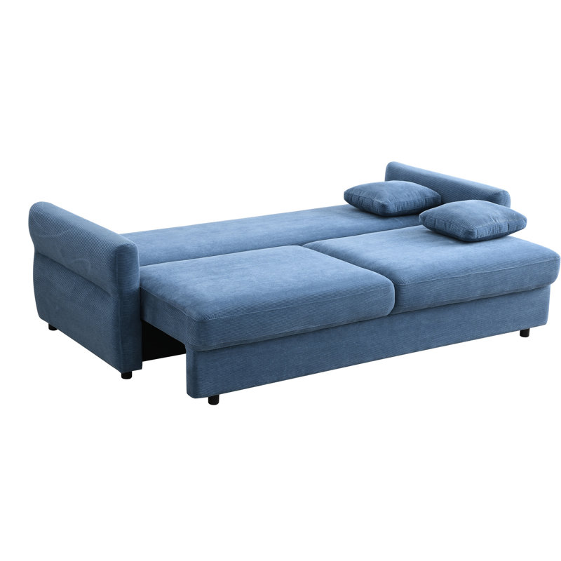 Canapé-lit escamotable en tissu bleu avec compartiment désirable - 2 places, grand lit, siège mi-ferme, dossier lâche, conversion de grand lit élégant et fonctionnel, confort du siège,