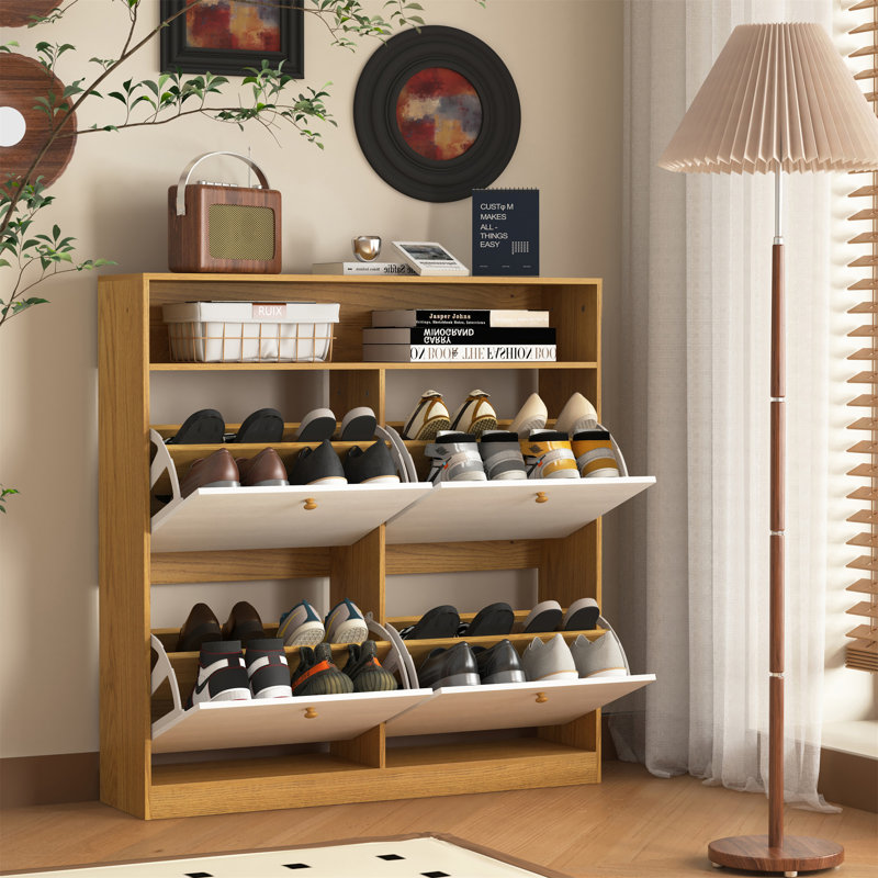 Armoire à chaussures avec 4 tiroirs rabattables, Naturel