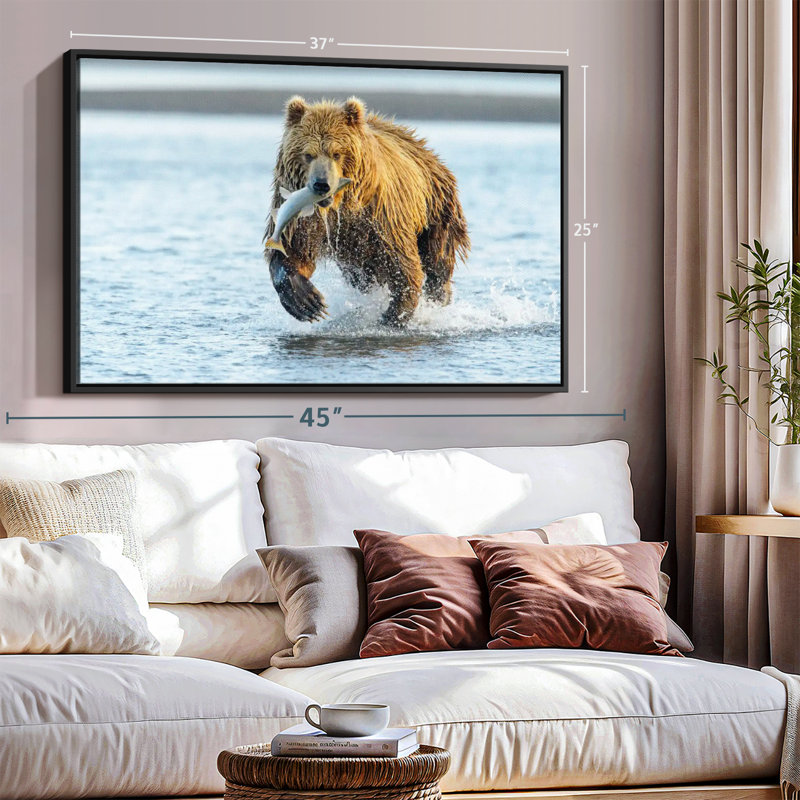 Animal "Art mural grizzly avec saumon", H 25 po x l 37 po