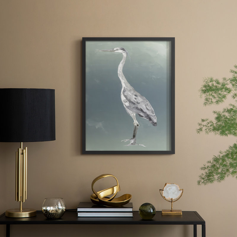Egret on Azure I, reproduction encadrée - bois massif, H 30 po x l 24 po, Noir, noir, noir, noir